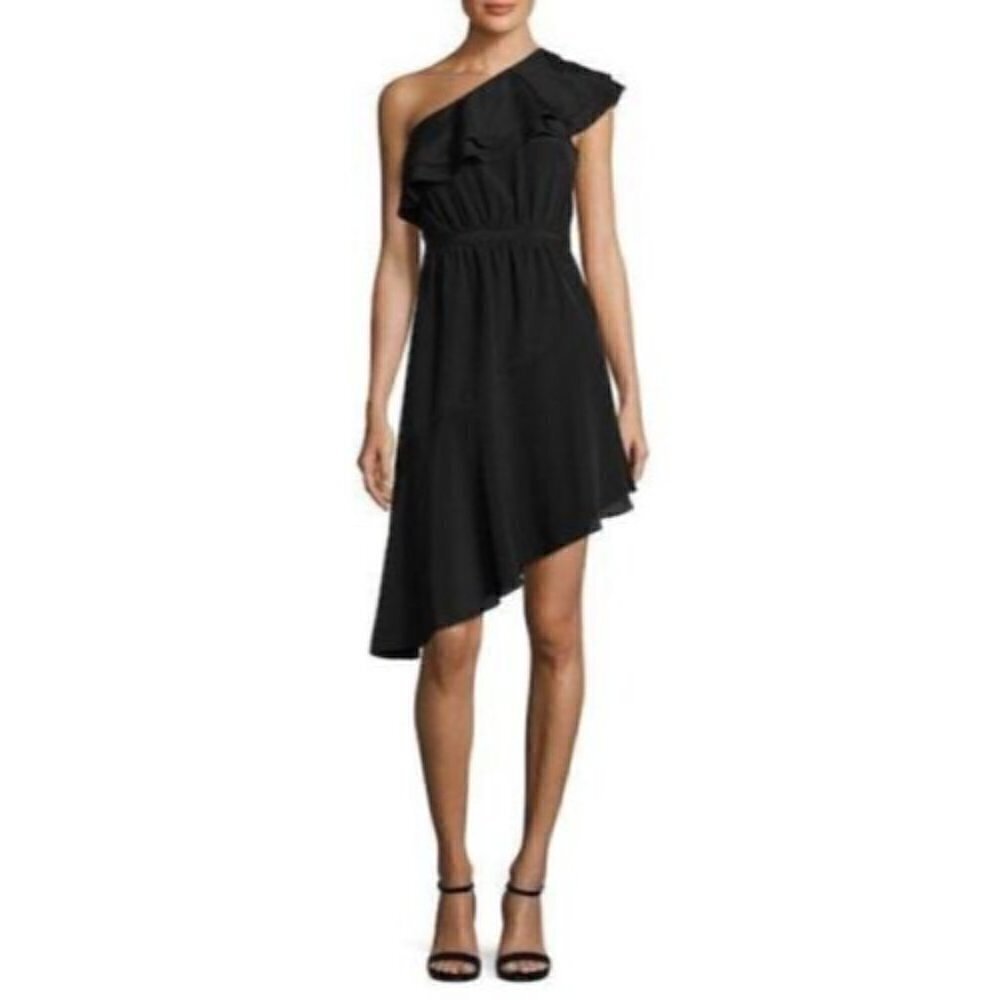 Likely Delbarton Black One Shoulder Ruffle Mini Dress 8